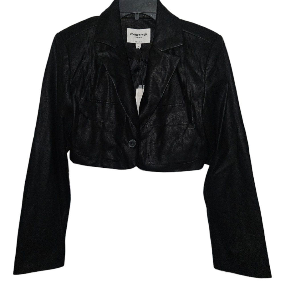 NWT ROMEE STRIJD×NA-KD Vegan Leather Single Button Cropped Long Sleeve Blazer